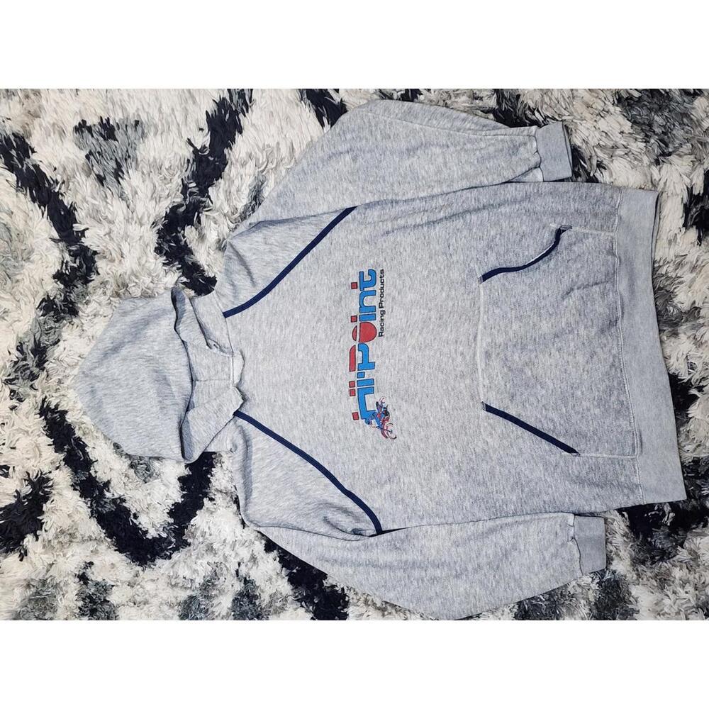 Vintage Mens Hi Pont Racing Hooded Sweater Medium Distressed Ripped Neck 90's